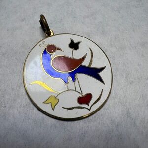 Vtg 1970 Hoffman Distelfink Bird Dutch Hex Signs Enamel Pendant  Folkcore Folk